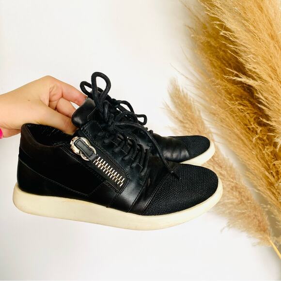 GIUSEPPE ZANOTTI Black White Leather Fabric Zipper Zip Lace Up Sneakers Shoes 37 - Picture 14 of 16